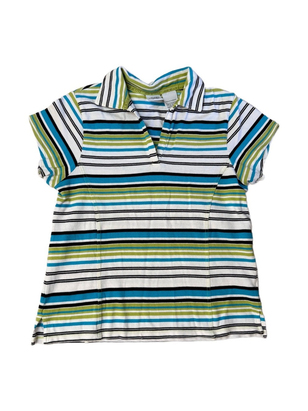 St.johns Bay Striped Polo Top in White, Blue & Green